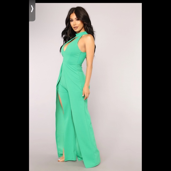 Fashion Nova Wide Leg Green Jumpsuit NWT - Picture 4 of 6